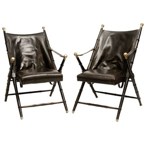 Vintage Pair of Valenti Italian Leather Campaign Chairs