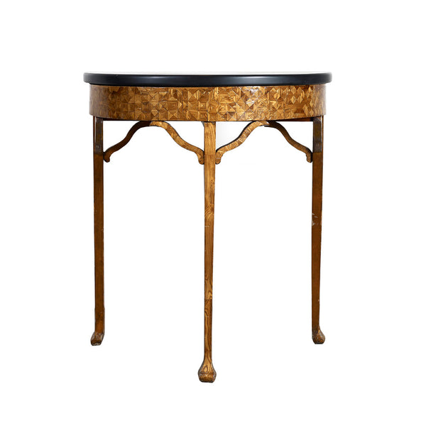 Antique Marble top Marquetry demi-lune side table,