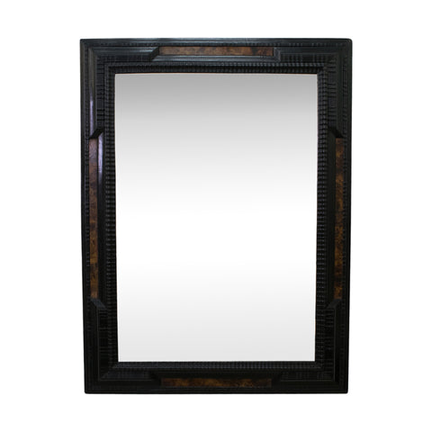 Dutch Ebonised Ripple Frame Mirror with Faux Walnut