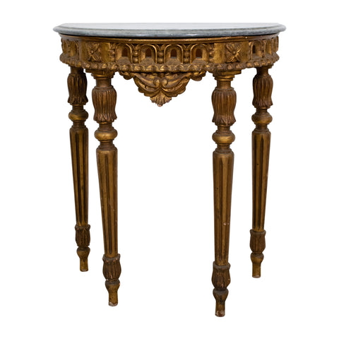 A Small Marble Topped French Giltwood Demi-Lune Table