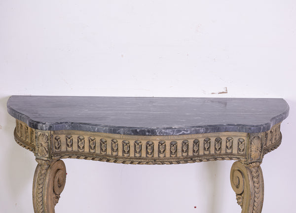 Louis XV White Painted Console Belgian Blue Marble Top