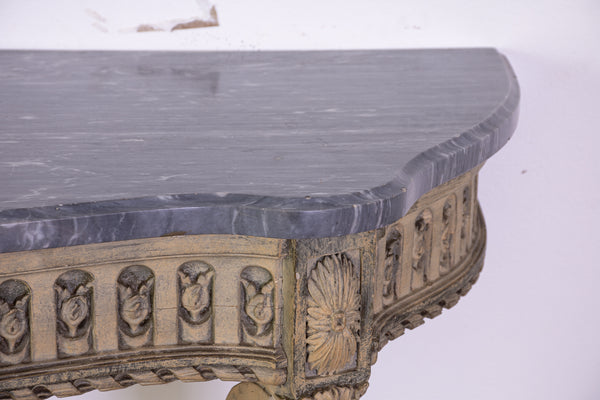 Louis XV White Painted Console Belgian Blue Marble Top