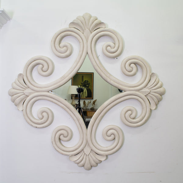 A French Carved White Painted Timber Mirror