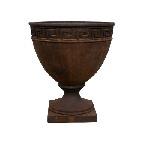 A Cast Iron Greek-Key Urn Vase/planter