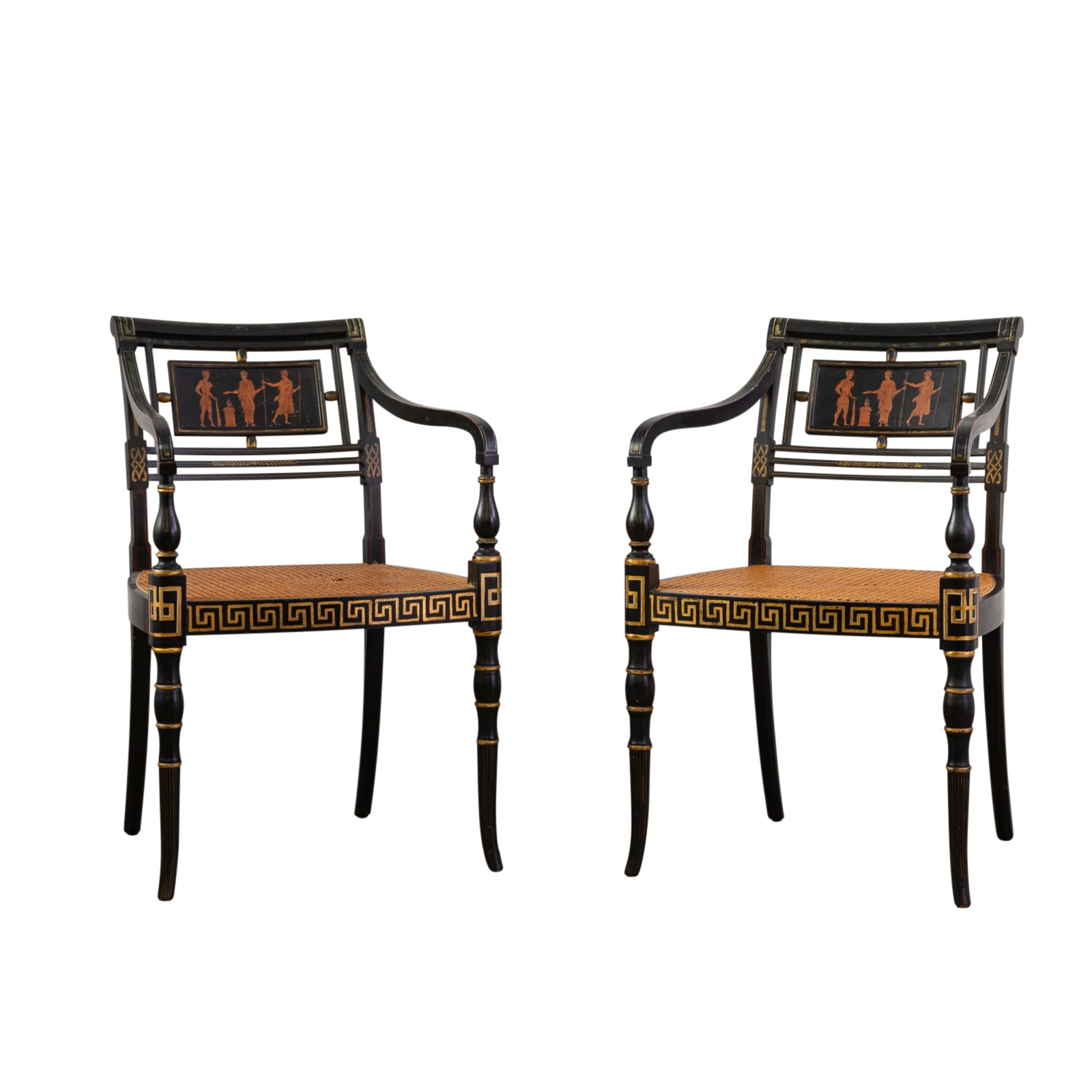 Pair Regency Style Caned Armchairs
