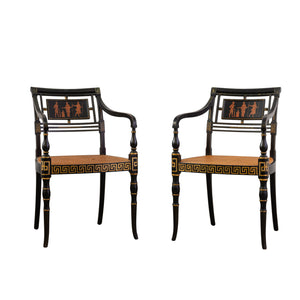 Pair Regency Style Caned Armchairs