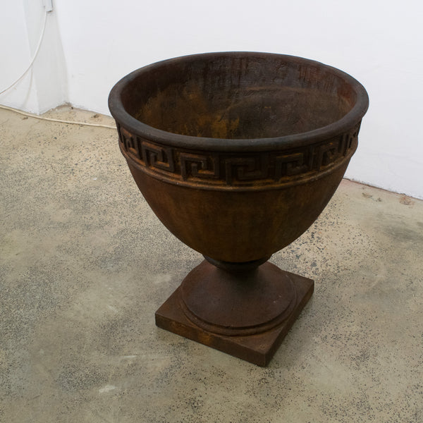 A Cast Iron Greek-Key Urn Vase