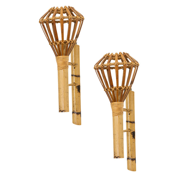 Pair of Cane and Bamboo wall Sconces