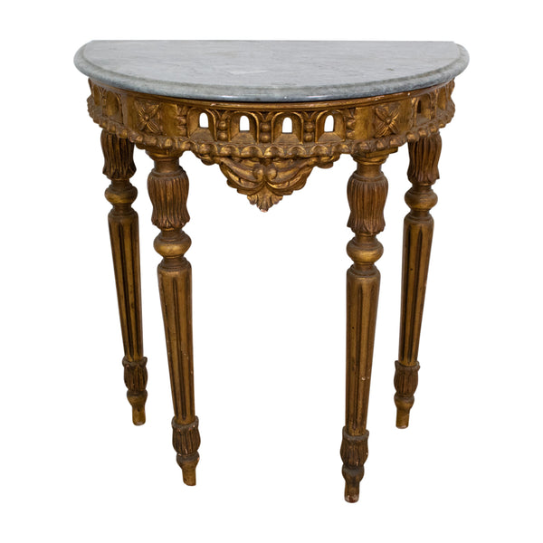 A Small Marble Topped French Giltwood Demi-Lune Table