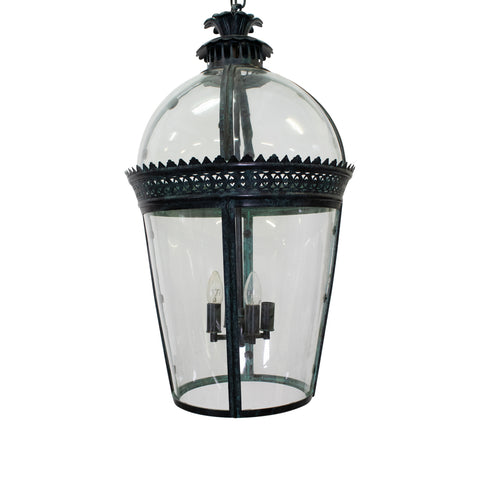 Large French Circular Tapered Lantern in Aged Brass with Three lights