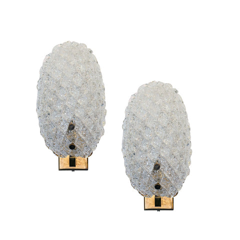Pair of Frosted Beehive Murano Glass Wall Sconces