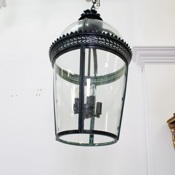 Large French Circular Tapered Lantern in Aged Brass with Three lights