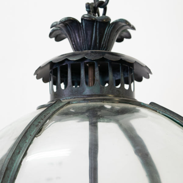 Large French Circular Tapered Lantern in Aged Brass with Three lights