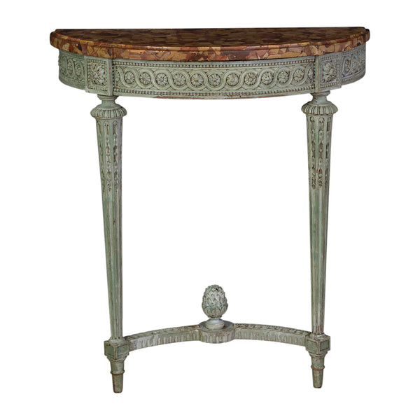 Louis XV White Painted Console with Breche D'Alp Marble Top