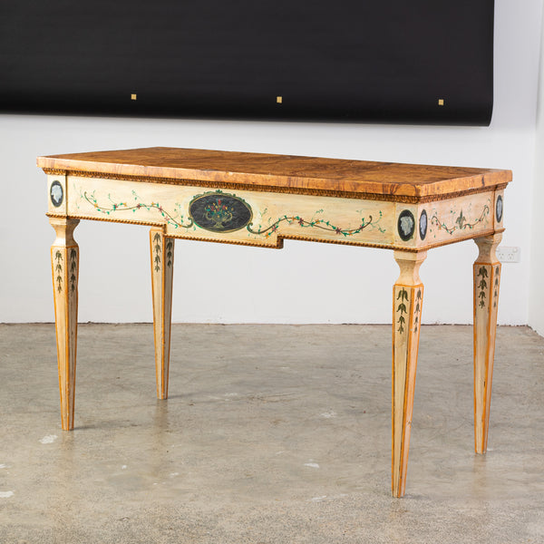 Pair of Italian decorative painted consoles with simulated marble tops