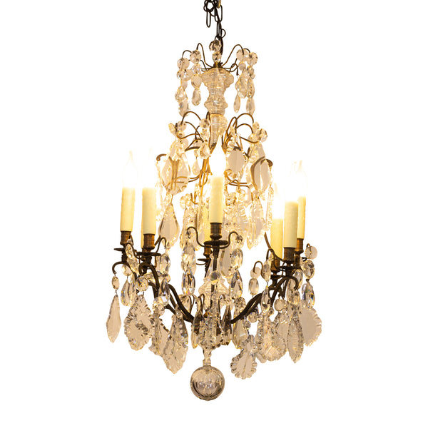 A French Louis XVI style bronze and cut crystal chandelier