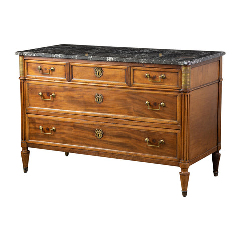 A Louis XVI Style Mahogany Commode with Marble top