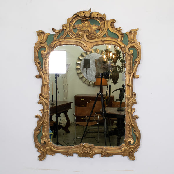 A Louis XV Style Giltwood and Green Painted Mirror