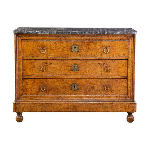 French Louis Philippe Burr Walnut Marble Topped  Commode