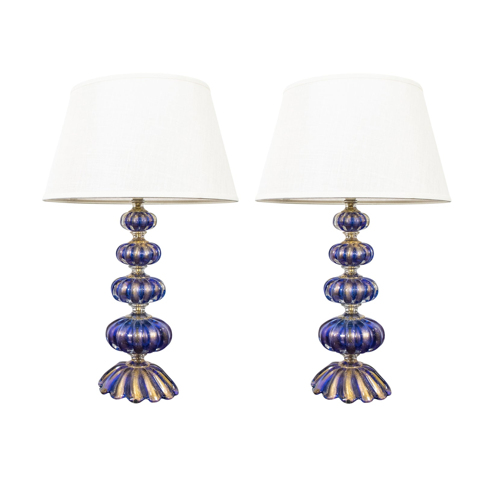Pair of Mid-Century Blue Murano Lamps