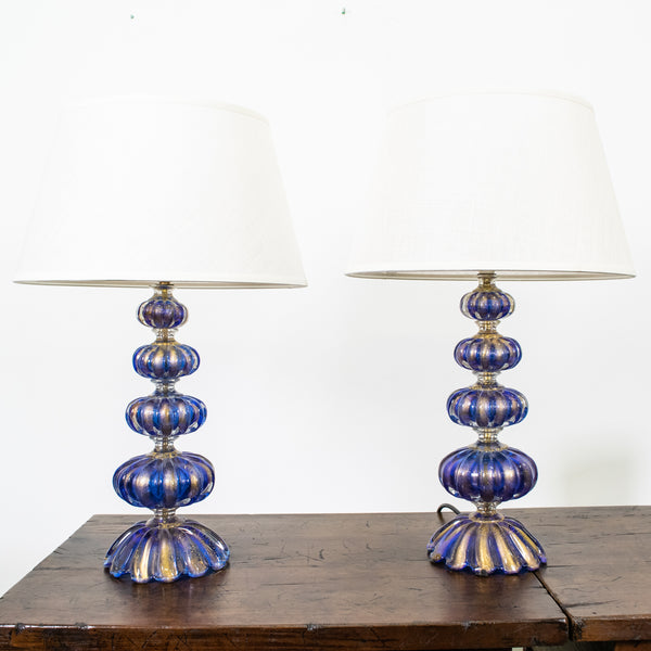 Pair of Mid-Century Blue Murano Lamps