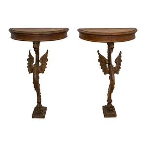 Pair of Antique French Walnut Griffin Consoles
