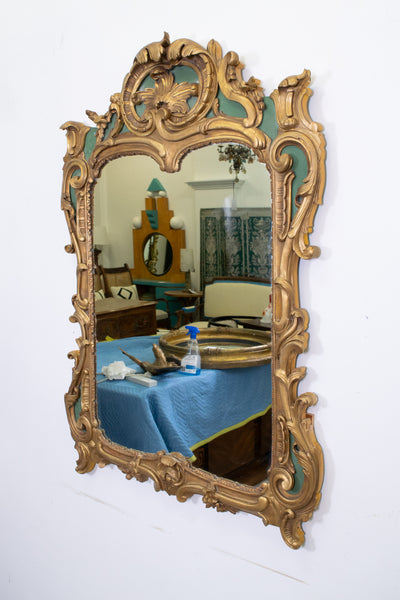 A Louis XV Style Giltwood and Green Painted Mirror