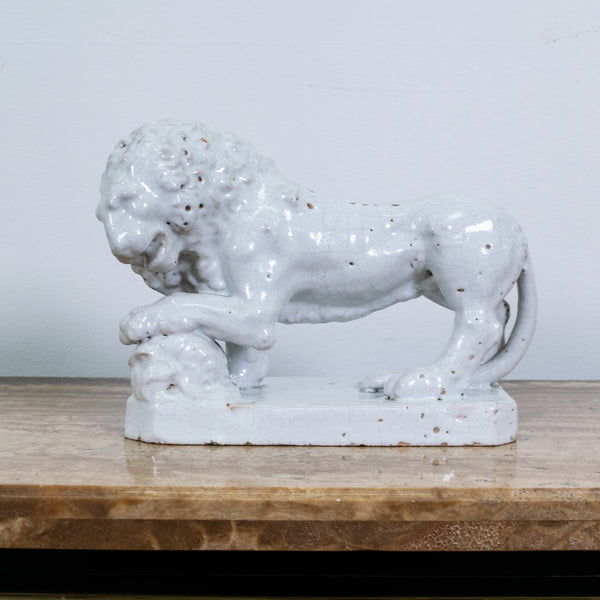 19th Century White Glazed Majolica Lion