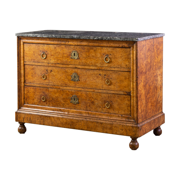 French Louis Philippe Burr Walnut Marble Topped  Commode