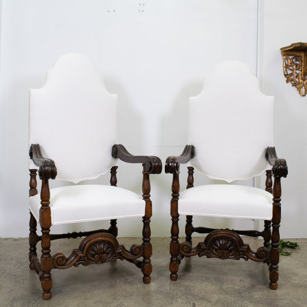 Antique Pair of Spanish Baroque Style Walnut Armchairs