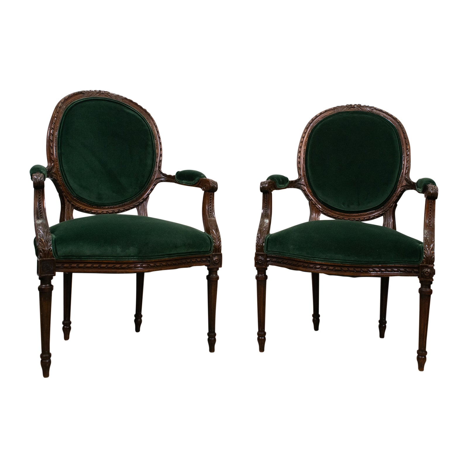 Pair of French Antique Louis XVI Walnut Armchairs