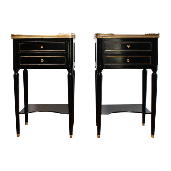 A Pair of Ebonised Louis XVI Style Bedside Tables