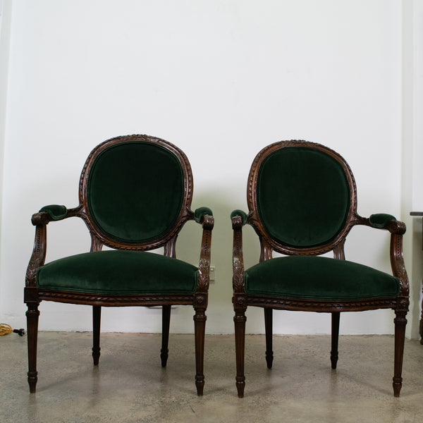 Pair of French Antique Louis XVI Walnut Armchairs