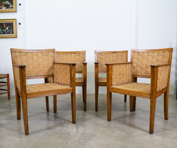 A Set of Four French 1920s Oak and Rope Chairs