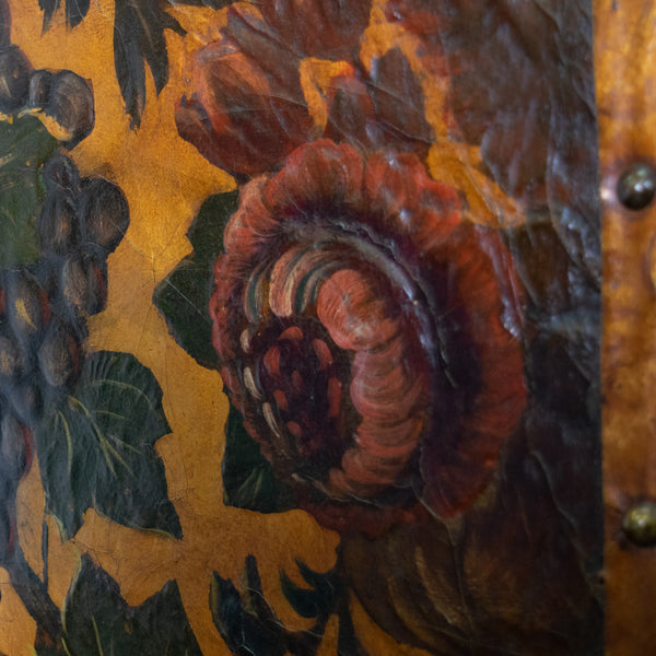 A Four fold 19th Century Embossed and Painted Spanish Leather Screen