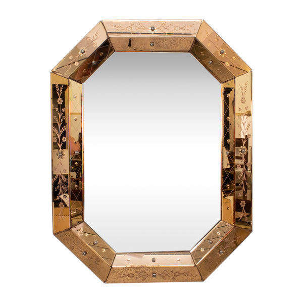 A Pretty Pink Mid Century Octagonal Venetian Mirror 