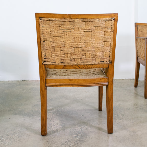 A Set of Four French 1940s Elm and Rope Chairs