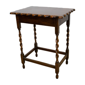 Vintage English Oak Side Table with Scalloped Top