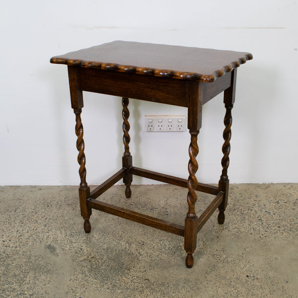 Vintage Oak Side Table with Scalloped Top