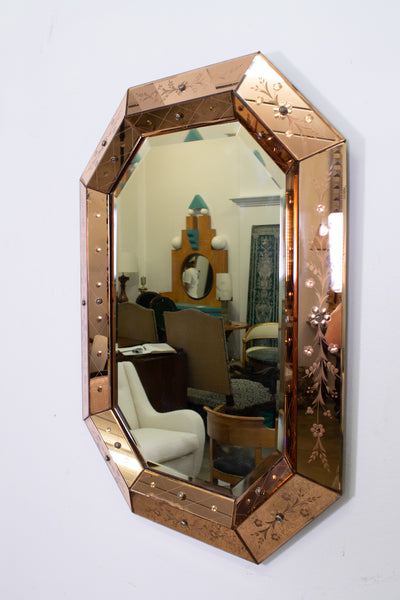 A Pretty Pink Mid Century Octagonal Venetian Mirror 