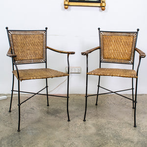 Pair of Mid-Century Iron and Cane Chairs
