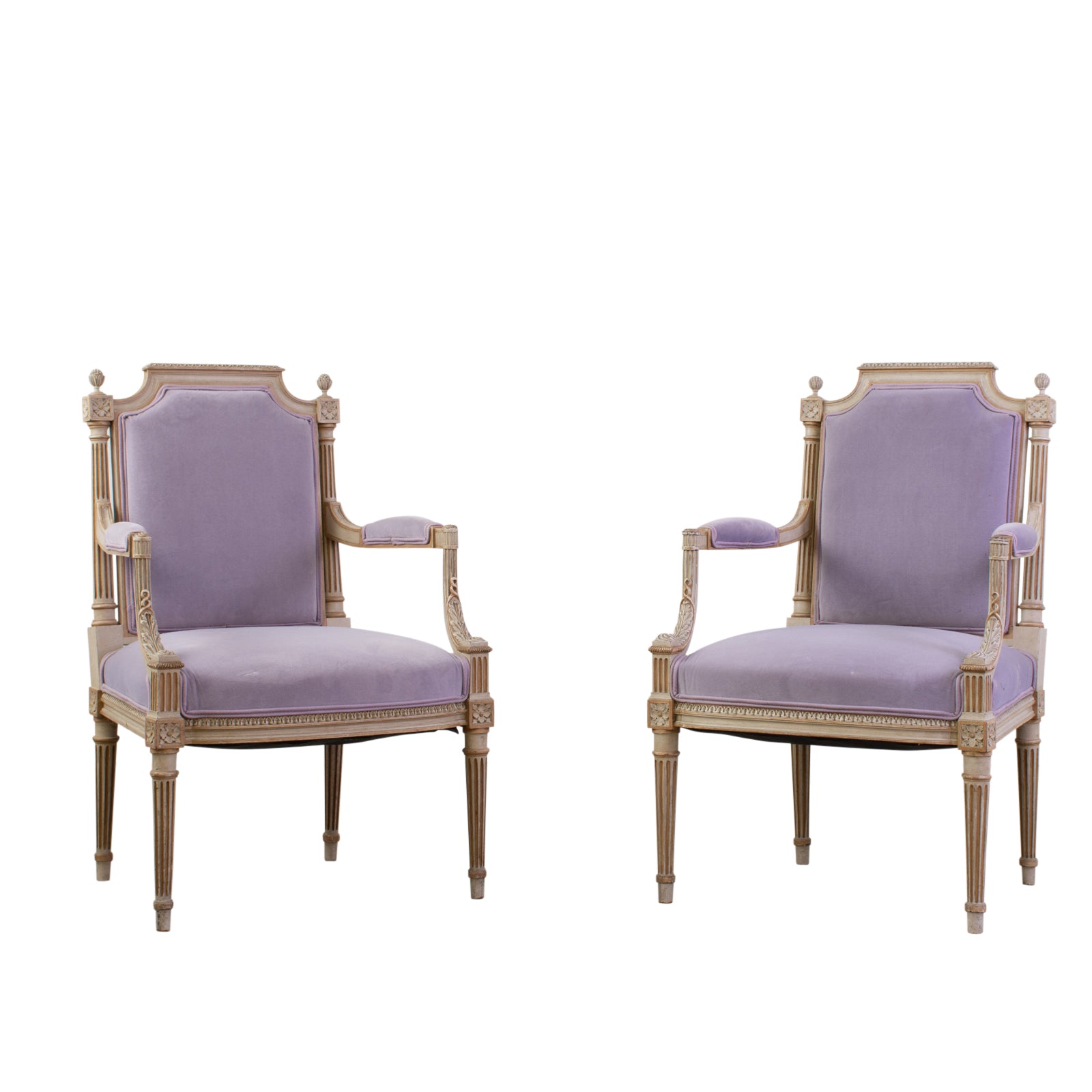 Pair early 20th Century Louis XVI White Painted Armchairs