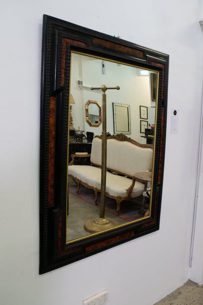 Dutch Ebonised Ripple Frame Mirror with Faux Tortoise Shell