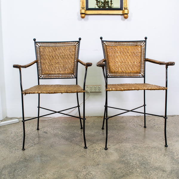 Pair of Mid-Century Iron and Cane Chairs