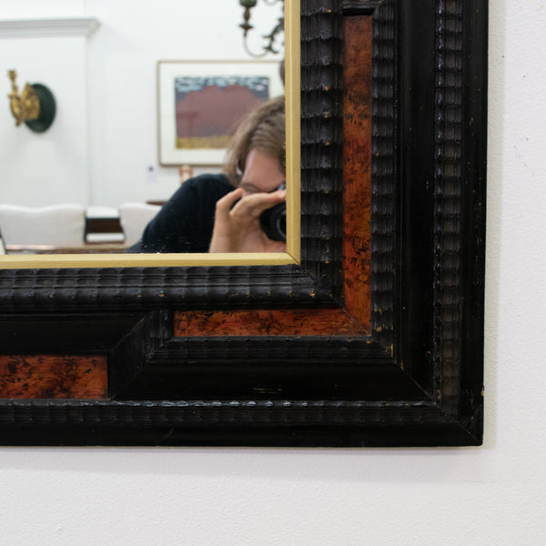 Dutch Ebonised Ripple Frame Mirror with Faux Tortoise Shell