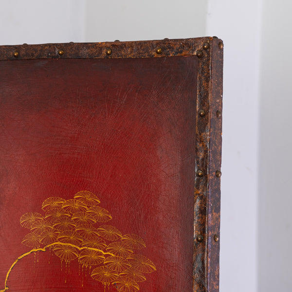 Early 20th Century Red Lacquer Chinoiserie Screen