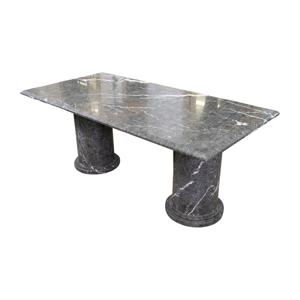 Twin Pedestal Grey Marble Table