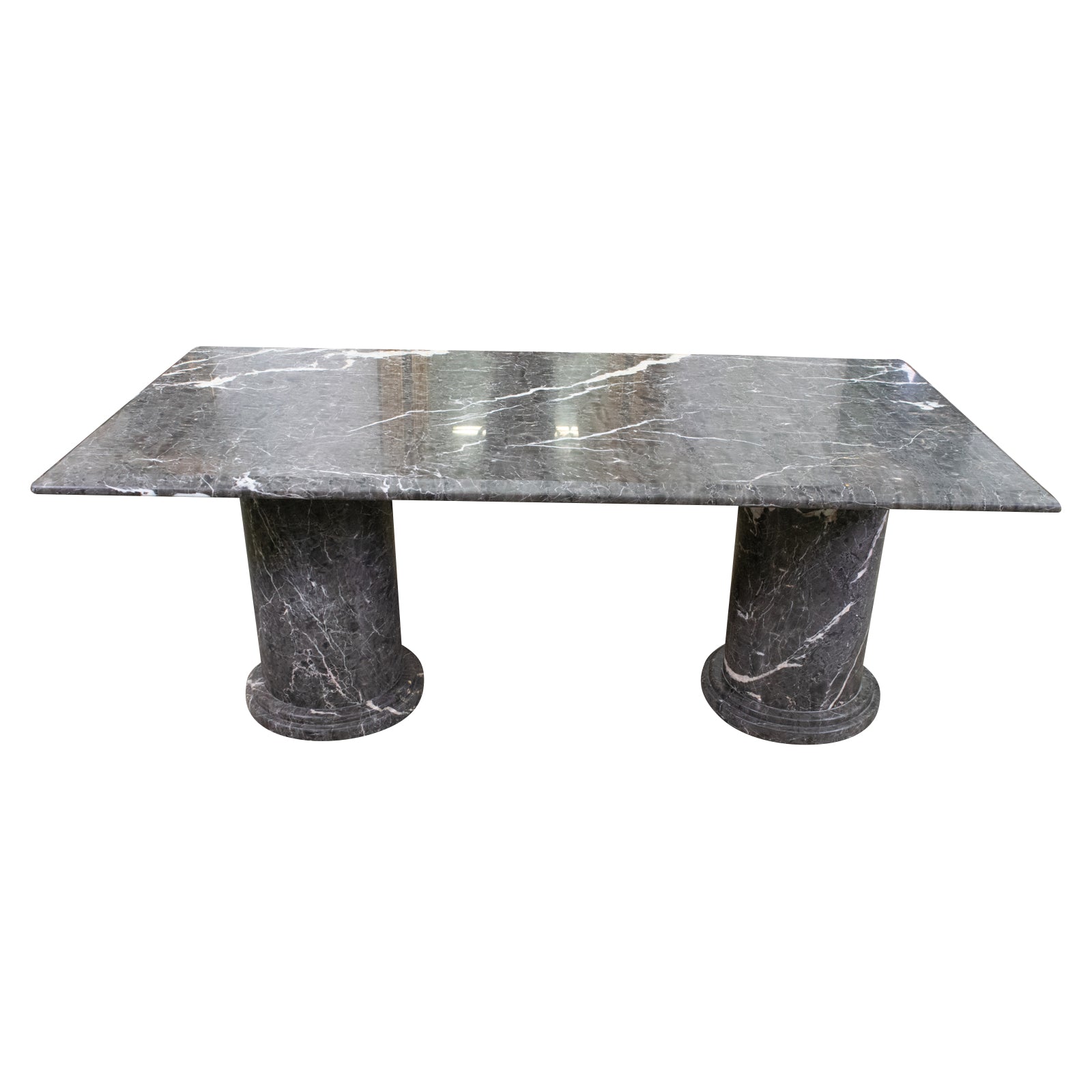 Twin Pedestal Grey Marble Table