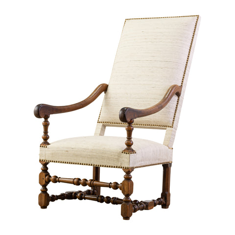 A Louis XIII Walnut Library Chair in Linen