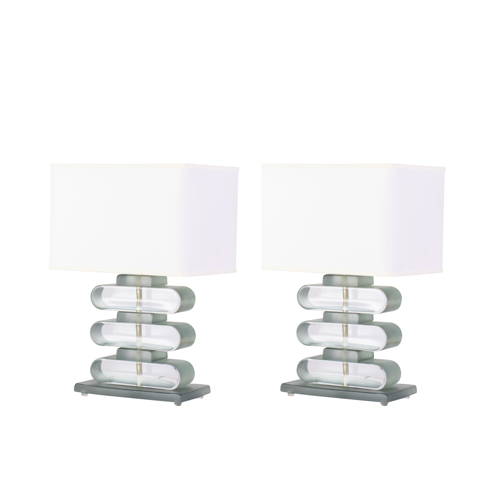 Pair of Nickel and Smoked Aqua Murano Glass Architectural Table Lamps